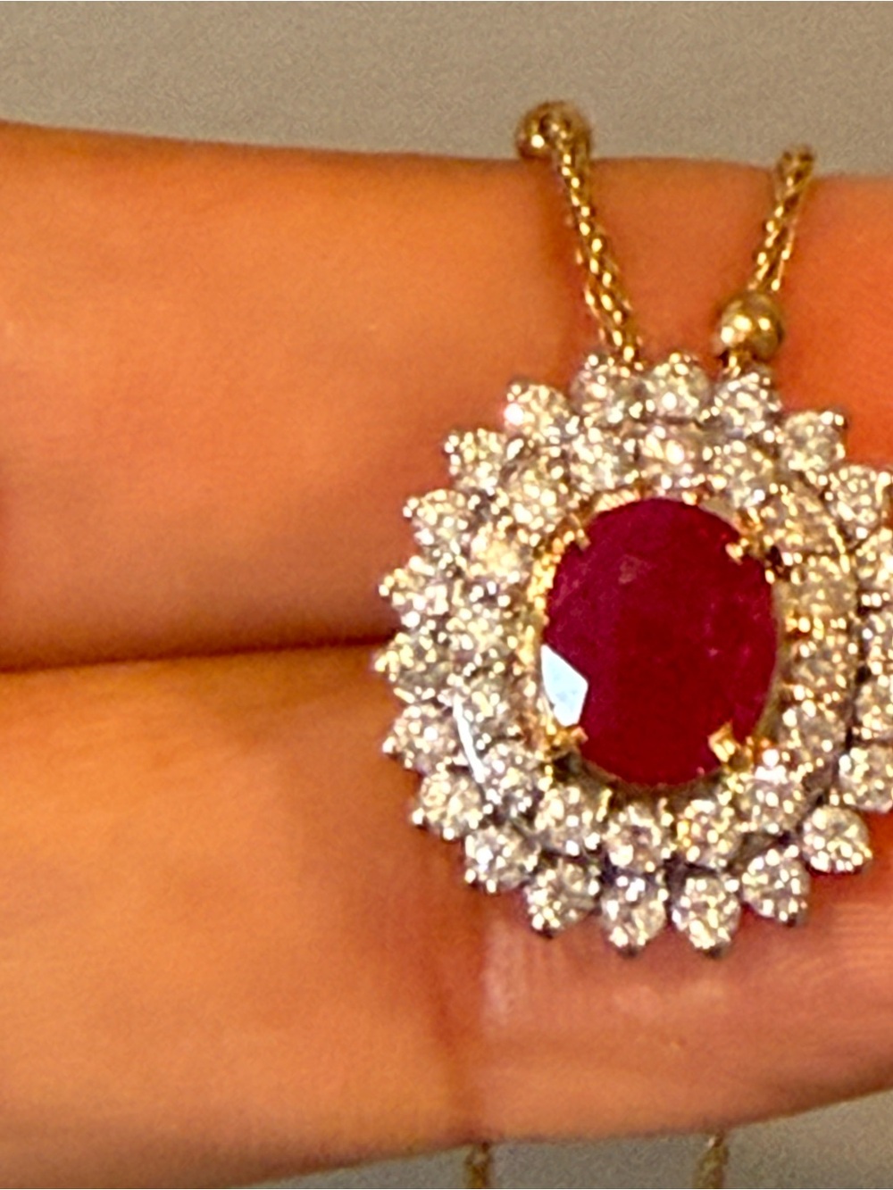Natural Burmese Ruby and diamond pendant in 18k solid gold